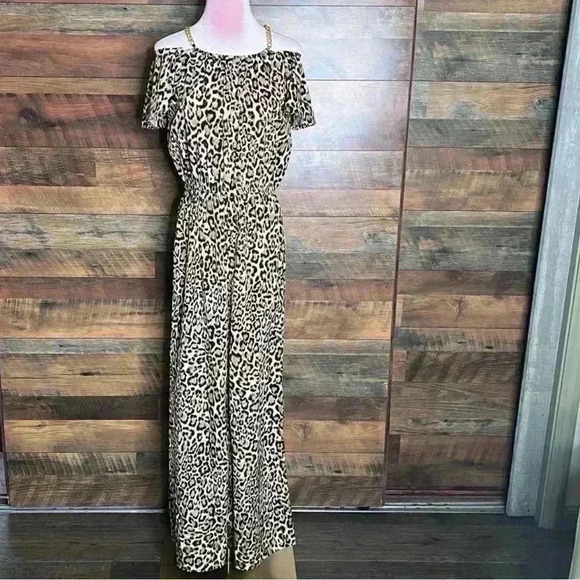 MICHAEL KORS Cheetah Flutter Sleeve Wide Leg Jumpsuit Small offices iren Mobwife - Picture 4 of 16